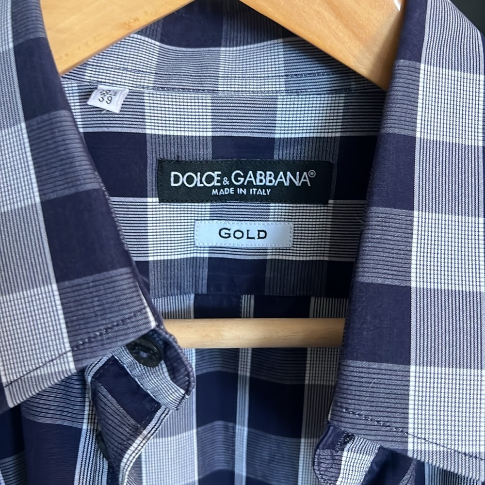 🛑 1 hour sale. Dolce & Gabbana, size 15.5, Men's Navy & White Plaid, gold label - Picture 9 of 10